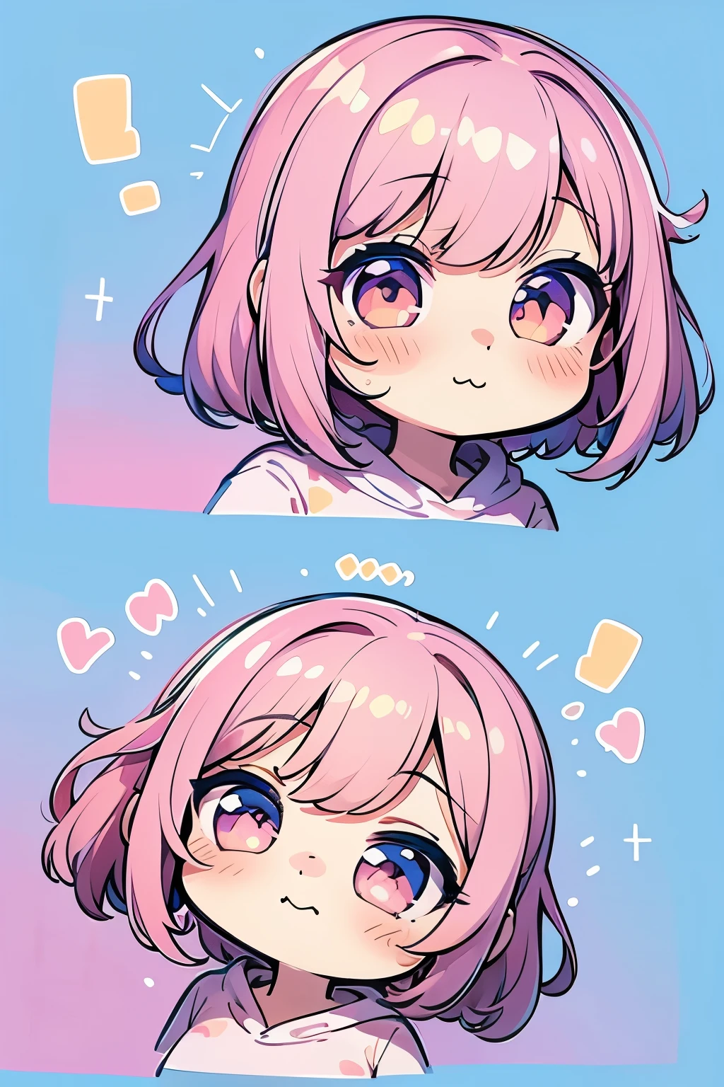 Chibigirl anime chibi,light colors, Vector pattern, هوديي Y2Killustrator, anime ,Anime Chibi Girl,light colors, Vector pattern, Chibigirl hoodie , anime ,sketch , 1 Chibigirl ,blue ,lip,pink,,order, Blue gradient background, neon hair,Textured trim, Chibigirl ,(masterpiece,Best quality) ganyou styleChibi,vtube,pngtub r,very short hair,textured crops,with smile in face,