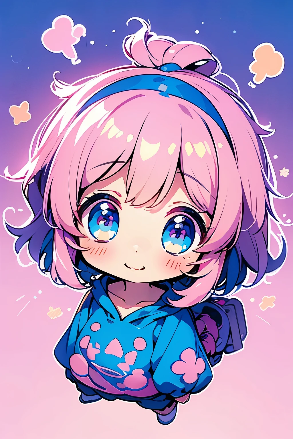 Chibigirl anime chibi,light colors, Vector pattern, هوديي Y2Killustrator, anime ,Anime Chibi Girl,light colors, Vector pattern, Chibigirl hoodie , anime ,sketch , 1 Chibigirl ,blue ,lip,pink,,order, Blue gradient background, neon hair,Textured trim, Chibigirl ,(masterpiece,Best quality) ganyou styleChibi,vtube,pngtub r,very short hair,textured crops,with smile in face,