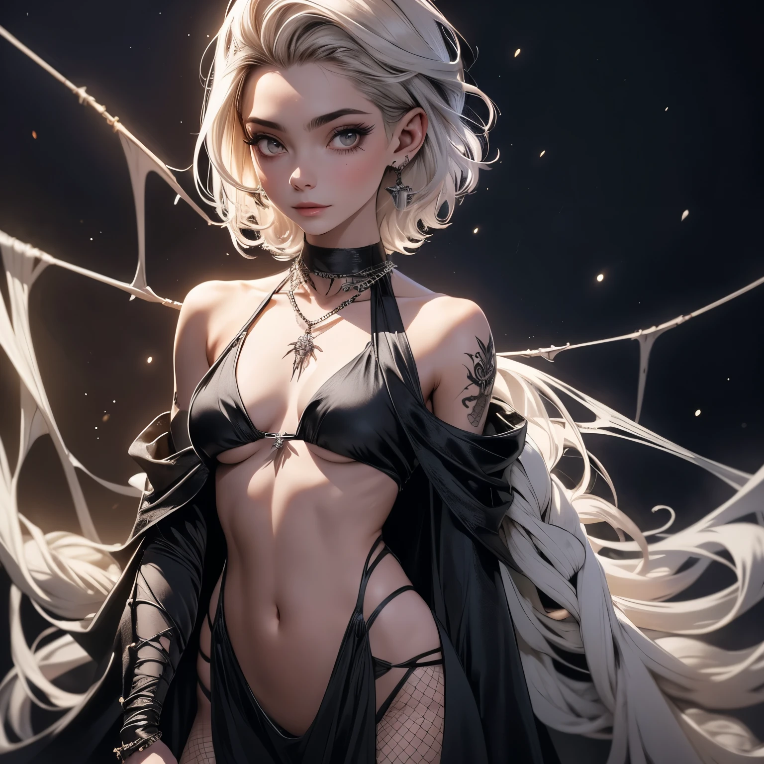 1girl(Mei Mei / Jujutsu Kaisen), beautiful detailed eyes, beautiful detailed lips, extremely detailed eyes and face, long eyelashes, white hair, grey hair, hair over one eye, braided ponytail, long sleeves, breasts, puffy sleeves, juliet sleeves, slim slender body, fit athletic body, toned abs, flawless skin, hourglass figure, long elegant legs, sensual pose, arrogant expression, intense gaze, nsfw, anime style, 8k, high quality, highly detailed, chiaroscuro lighting, dramatic lighting, vibrant colors.