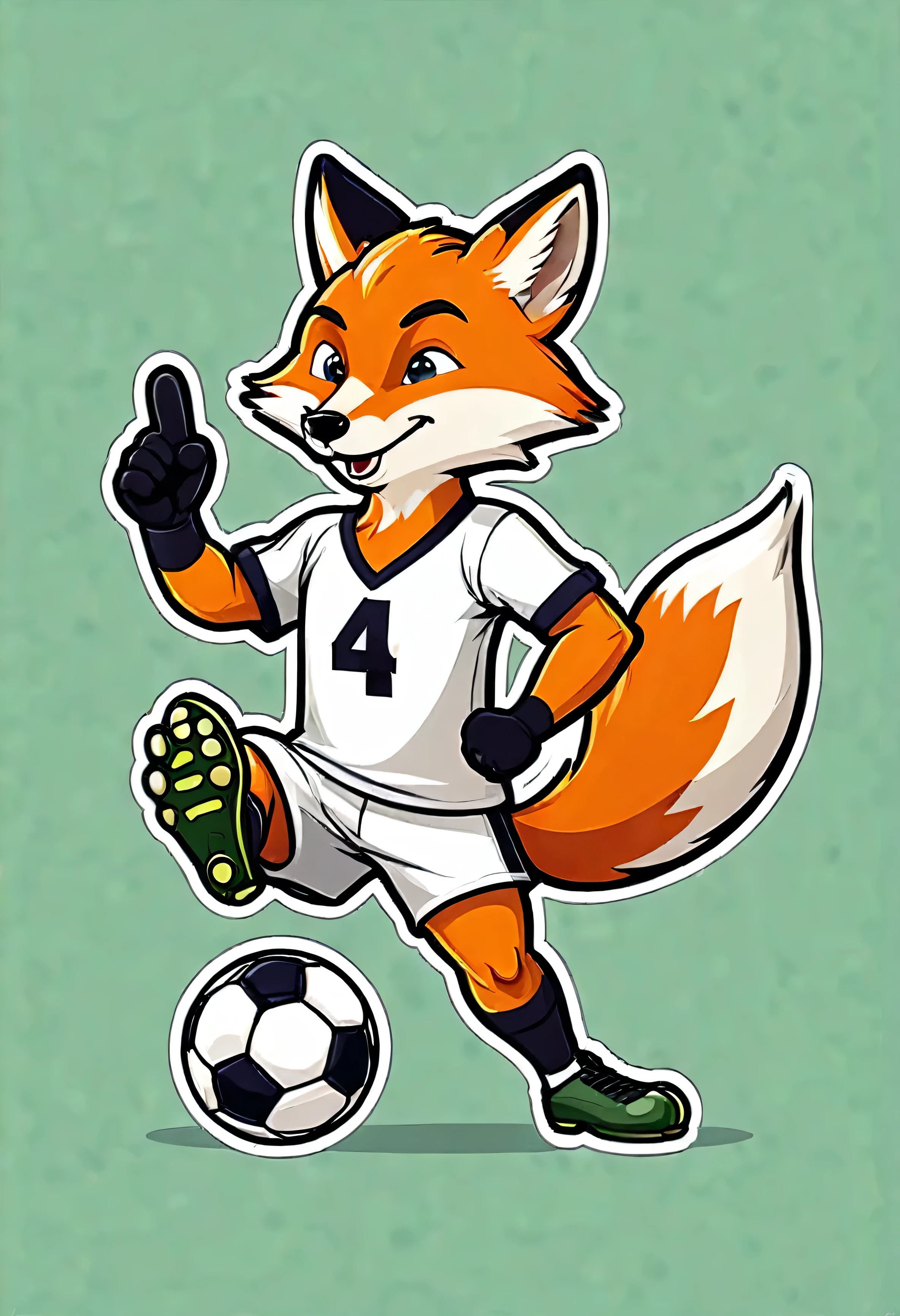 stickers character stern fox football player SHOWING OK, KICKING THE BALL, in the style of Vladimir Suteev