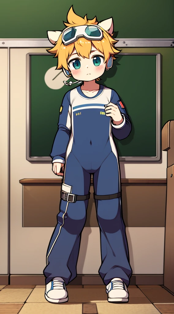 2D Shonen Shota,One-piece mountaineering suit,Put the headphones on your head,permanent,goggles,trumpet,Cow ears,sports shoes,classroom,Pull down the zipper