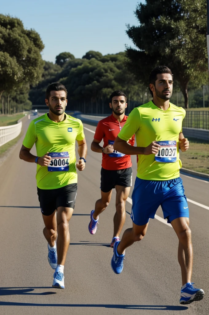 Runners corriendo en autopista con perfil de costado 