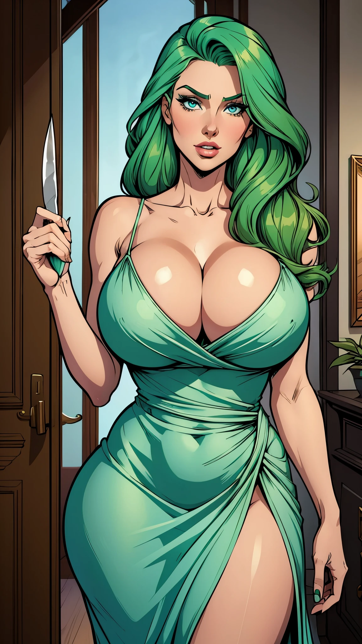 ((SUPREMELY FIRM ROUND BREASTS)), (((MOST OUTRAGEOUSLY GIGANTIC FAKE :1,2))), (strapless bra),  Could you please draw a female version of Roronoa Zoro from One Piece? She should have Zoro's trademark green hair, but perhaps in a longer, more feminine style. Her eyes should be intense and focused, reflecting her determination. She should be physically fit and strong, showcasing her skills as a swordsman. Her outfit could be a feminine take on Zoro's traditional outfit, perhaps a fitted green top and black pants, with a sash tied around her waist. She should also have Zoro's three swords, maybe carried on her back or at her side. Her personality should come across as serious and disciplined, just like Zoro, (masterpiece, best quality:1.2),(8k,highres,RAW photo,realistic,photo-realistic:1.3),(detailed skin texture,detailed cloth texture,beautiful detailed face:1.25),professional lighting,photon mapping,beautiful soft light,radiosity,physically-based rendering,model shoot style, model shoot style, (extremely detailed CG unity 8k wallpaper), full shot body photo of the most beautiful artwork in the world, complex 3d render ultra detailed, looking at viewer, 18 yo, wet hair, real human skin, vibrant details, hyperrealistic, beautiful, octane render, an extremely delicate and beautiful, extremely detailed ,CG ,unity ,wallpaper,Amazing, finely detail,official art,extreme detailed eyes, (perfect face), shiny skin, colorful, highest detailed, vibrant colors, ultra high res, (high contrast), intricate, lens flare, cinematic effect, movie scene, documentary