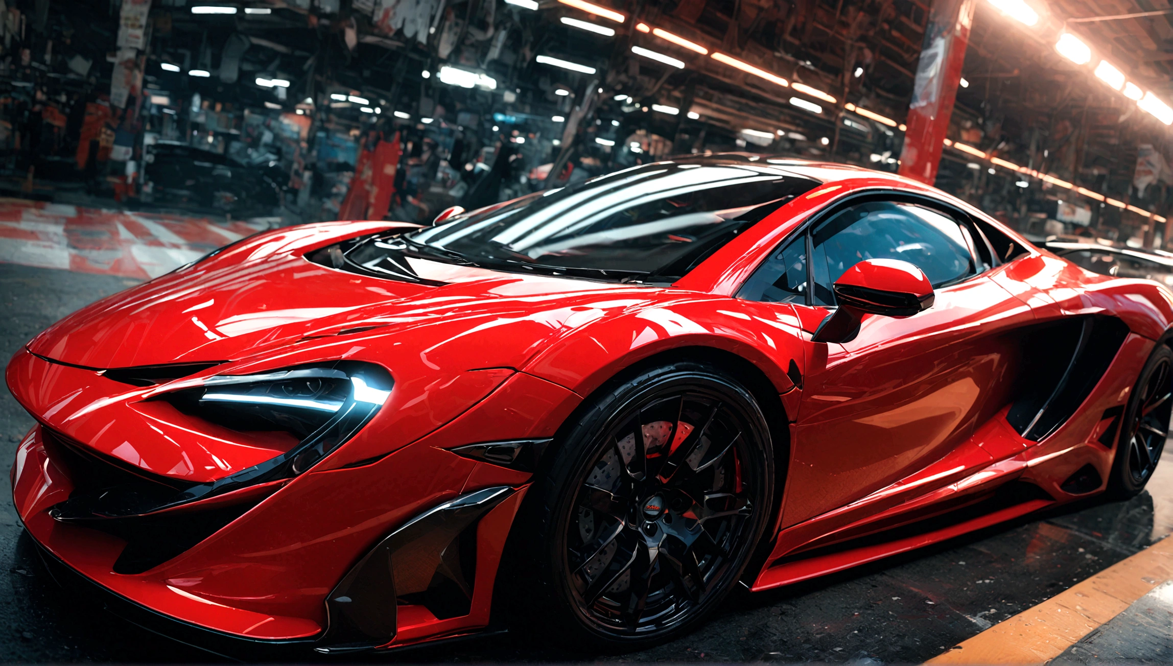 a girl with a black and red supercar, beautiful detailed eyes, beautiful detailed lips, extremely detailed eyes and face, long eyelashes, photorealistic, 8k, ultra-detailed, realistic, masterpiece, vibrant colors, dynamic lighting, glossy car paint, intricate details, dramatic composition, cinematic angle
