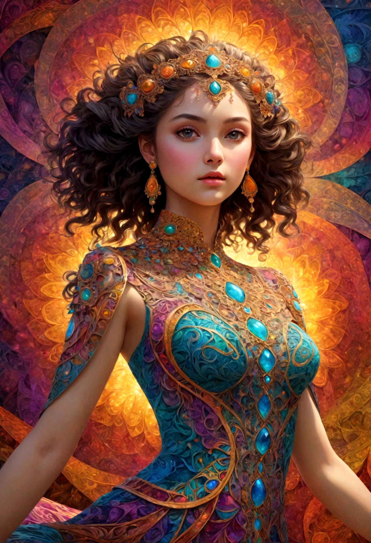 (masterpiece, top quality, best quality, official art, beautiful and aesthetic:1.2), (1girl:1.3), extremely detailed,(fractal art:1.2),colorful,highest detailed,(zentangle:1.2), (dynamic pose), (abstract background:1.5), (treditional dress:1.2), (shiny skin), (many colors:1.4), upper body