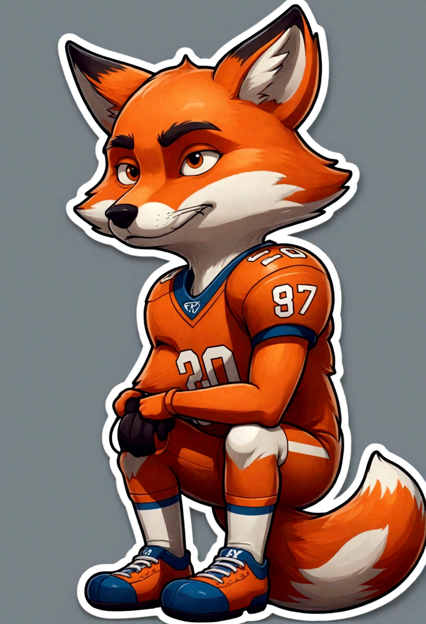 stickers character stern fox football player, SITTING AND SAD, in the style of Vladimir Suteev