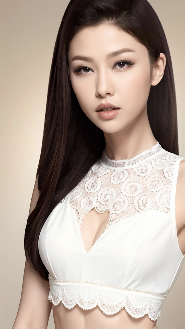 ultra hot Fashion model 20 years old [[[[close up]]]], [[[[neck]]]], [[[[Shoulder]]]], Perfect eyes, Perfect iris，Perfect lips，Perfect Teeth，Perfect skin，White skin，Soft headlight，High-density imaging review，damp, cleavage  detail skin texture ，Black long hair，（Face is clear and delicate），((White lace underwear))，((Sexy))，((The background is the bedroom))，((luxury double bed))，best quality，masterpiece，（Soft colors：1.2）