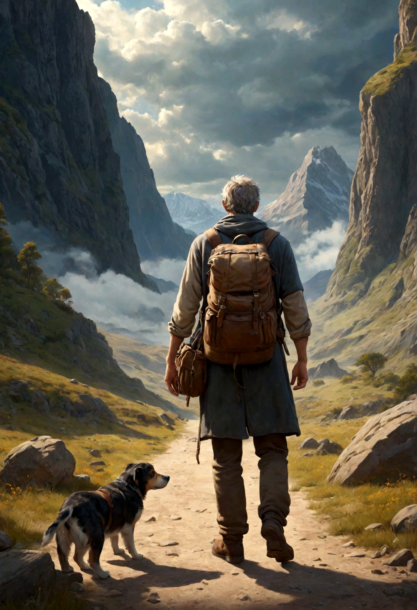 A weary traveler has reached his final destination, a sense of triumph and relief, fatigue, masterpiece, 8k, highly detailed