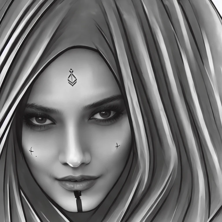 (masterpiece, best quality:1.2), (1 girl only), 1girl, solo, (female), , (young woman), (light brown skin), (brown eyes), (wearing turban Hijab), (brown face tattoo)