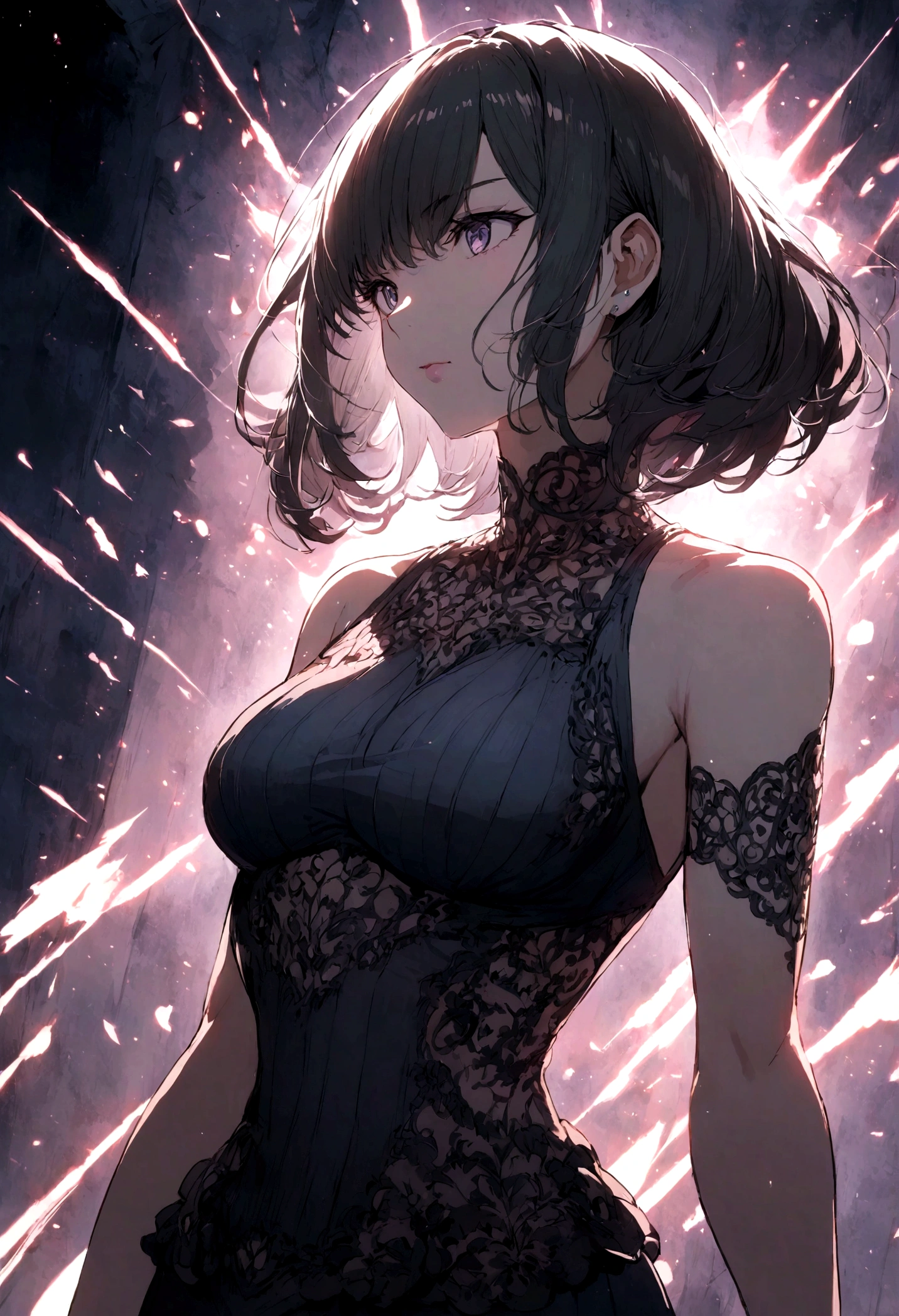 anime mulher com cabelo curto extremamente musculosa com blusa e shorte