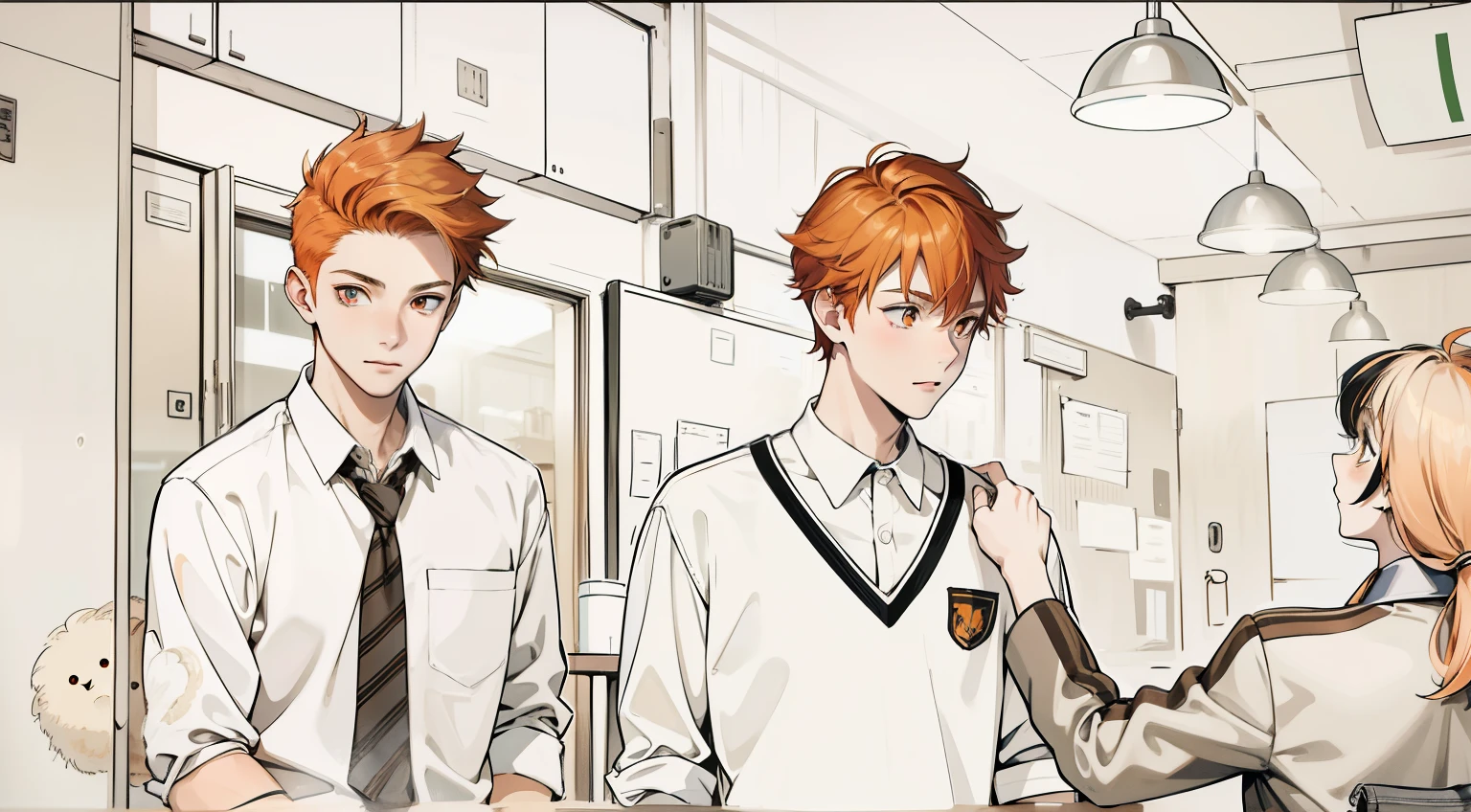 orange hair orange eyes cute 17 year old boy is at school