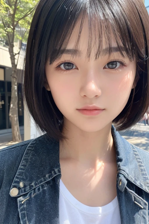 (High resolution:1.3), (16k, Photorealistic, Raw photo, Best image quality: 1.4), Japanese, (One Girl), Beautiful Face, (A vivid face), (Black-haired、short hair:1.3), Beautiful Hairstyles, Realistic eyes, Beautifully detailed eyes, (Realistic Skin), Beautiful skins, attractive, 超A high resolution, Surreal, High detail, Golden Ratio, Highly detailed cute girl,(20-year-old), Tokyo、Omotesando、Daytime、Detailed Background、(Many passers-by:2.0、Detailed face、Well-formed face), Open the front of your clothes to reveal your naked body
