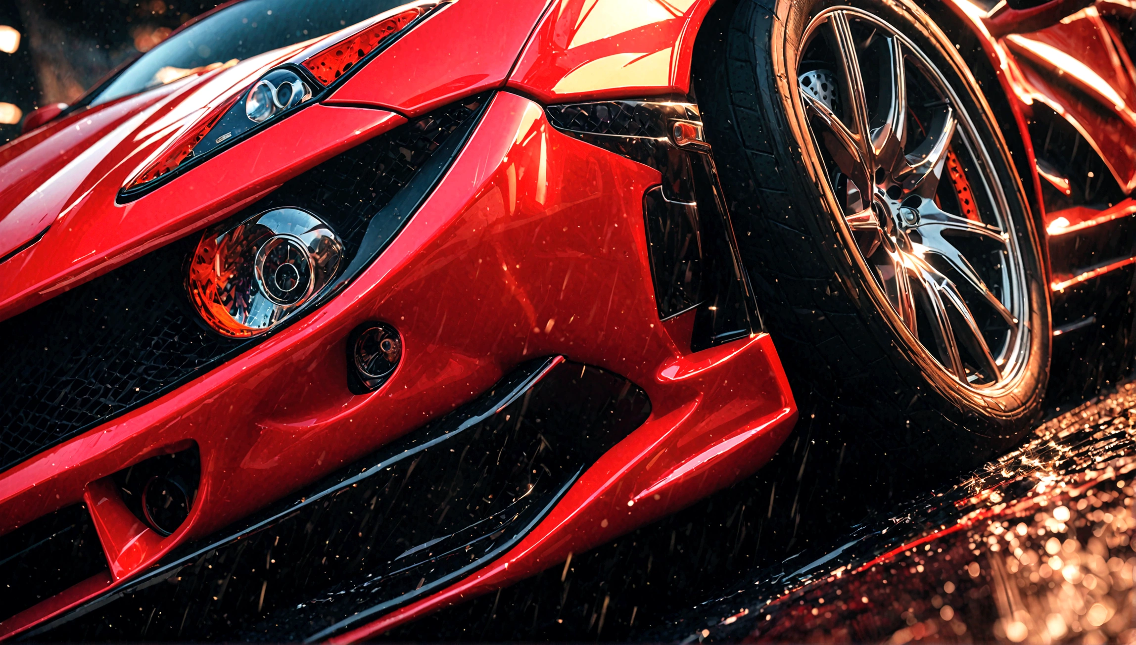 a girl with a black and red supercar, beautiful detailed eyes, beautiful detailed lips, extremely detailed eyes and face, long eyelashes, photorealistic, 8k, ultra-detailed, realistic, masterpiece, vibrant colors, dynamic lighting, glossy car paint, intricate details, dramatic composition, cinematic angle
