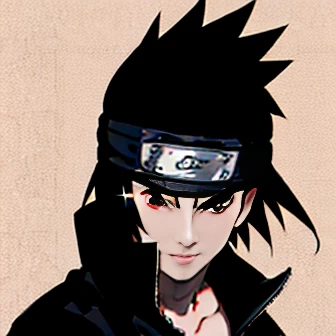 arte de imagem em preto e branco, Melhor qualidade, ultra-detalhado, illustration, Sasuke Uchiha Um de cabelo preto, man with black eyes looks at the camera with a serious expression on his face.
