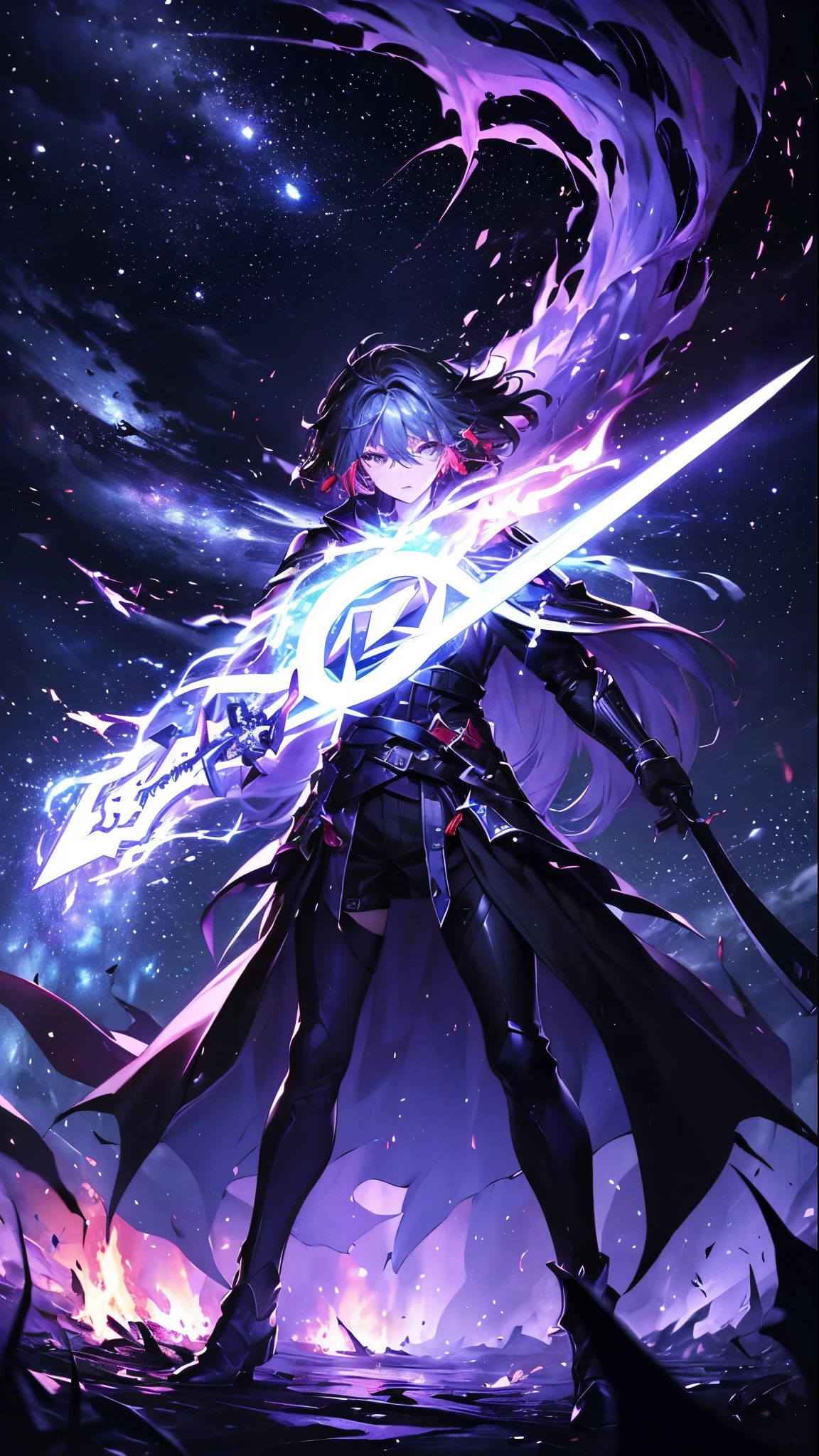 (((​masterpiece)))、(((top-quality)))、((ultra-detailliert))、Come、The Darkness of the Abyss、Flaming Great Sword、Darkness, Shadow, Hate and Destruction、Great Flame of Vengeance、Burn Me、Burn him、He Who Burns、（Fire of the Abyss）