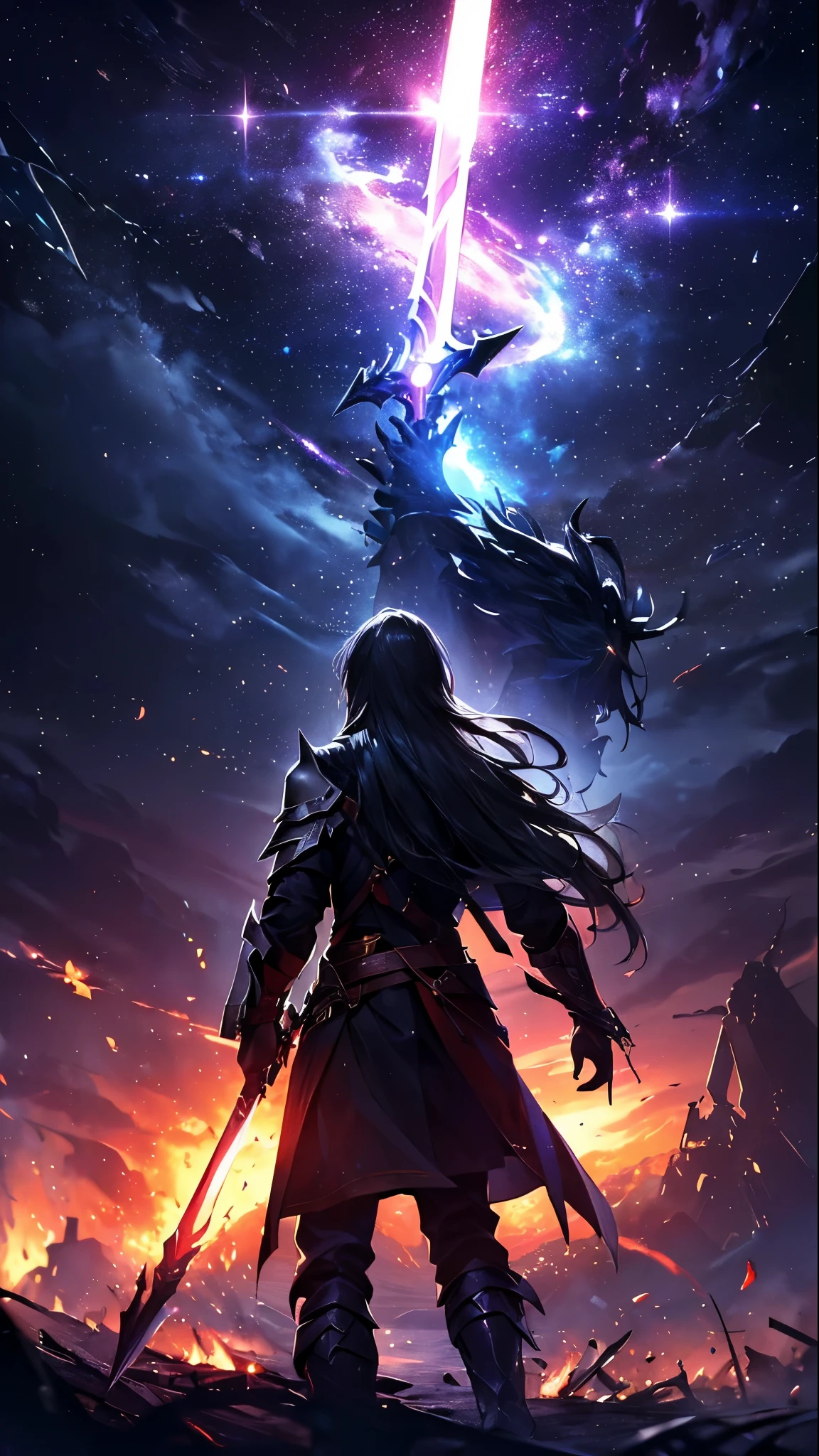 (((​masterpiece)))、(((top-quality)))、((ultra-detailliert))、Come、The Darkness of the Abyss、Flaming Great Sword、Darkness, Shadow, Hate and Destruction、Great Flame of Vengeance、Burn Me、Burn him、He Who Burns、（Fire of the Abyss）