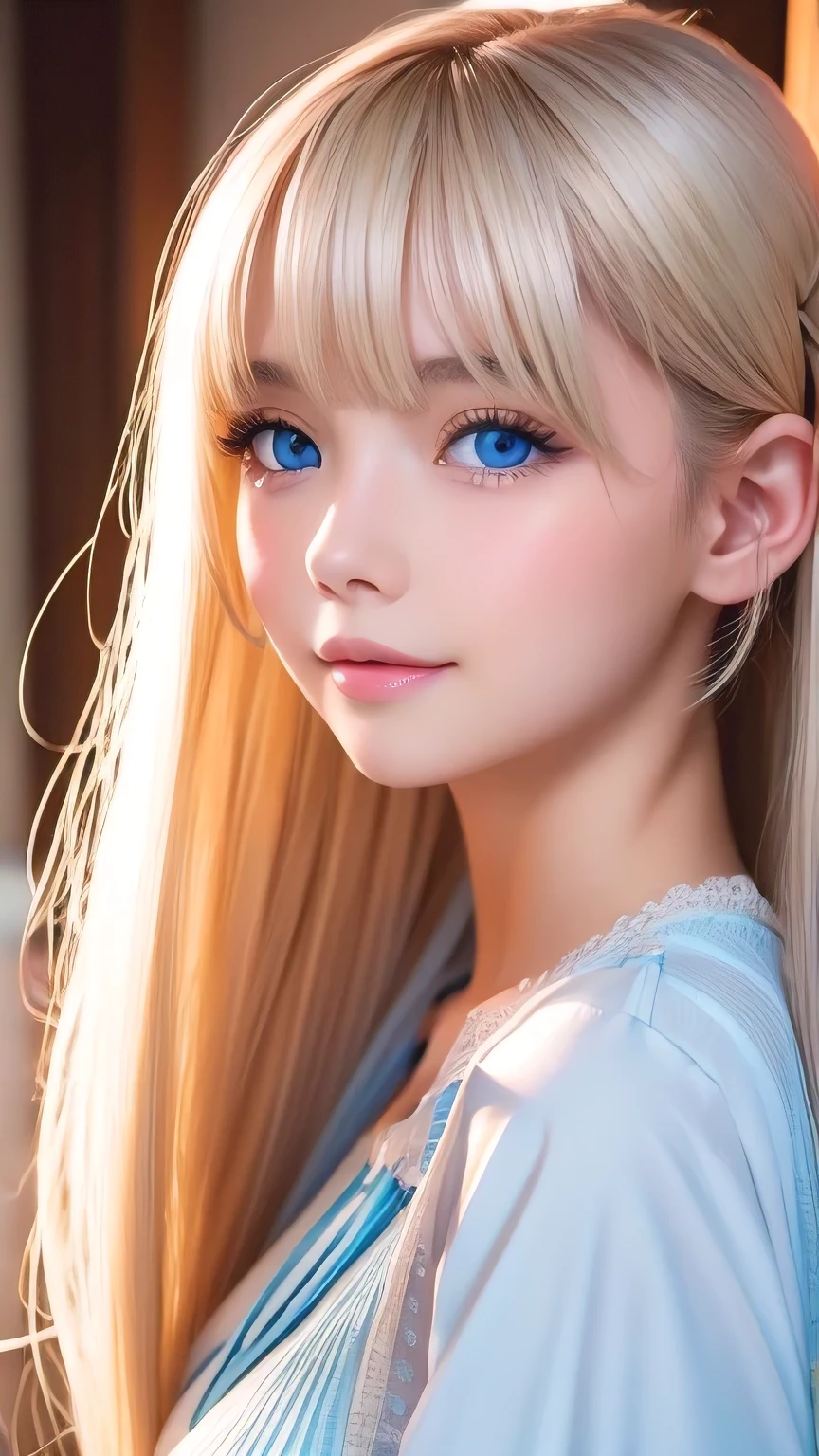 Extraordinary sexy beauty、beautiful, A kind and bright expression、Sexy and refreshing impression、Perfect beautiful Pretty face、Super long ponytail、Bangs that cover the eyes、Facial hair、Super long, Shine mystically、Natural straight platinum blonde hair、beautiful facial hair、very cute、beautifully、Sexy ugly little woman、So perfect and beautiful, Pretty face、Big Breasts, Very beautiful, Bright Blue Eyes,、Very white, like々Brighter skin、Small Face Beauty、Round face