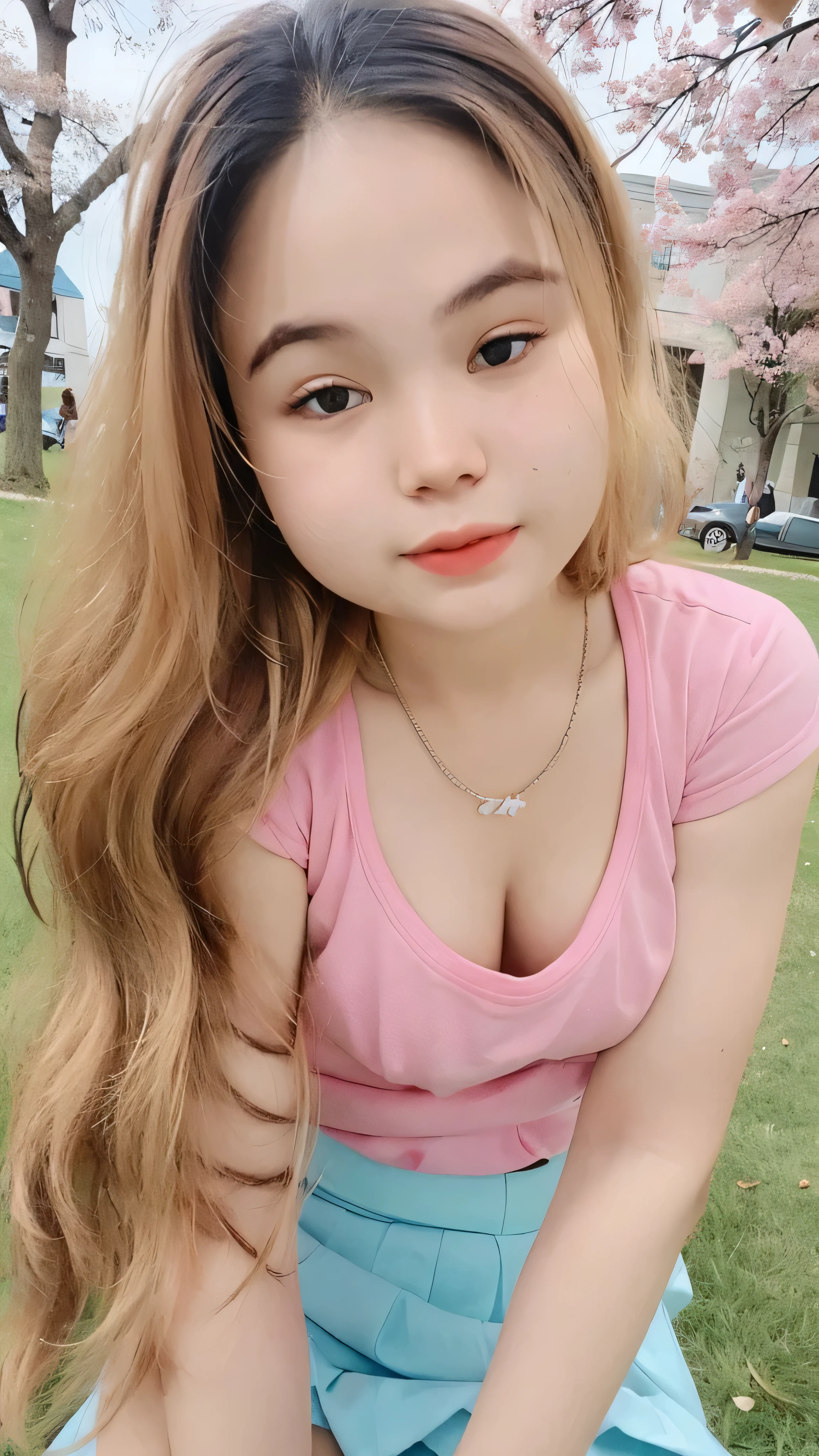 (super highest quality:1.3) (very realistic, Photoreal:1.3), (sharp focus:1.3), (Realistic and very high quality:1.3). (high resolution/High resolution:1.3), very delicate and beautiful, soft light, (brown hair, Shoulder-length straight bob hair sways in the wind), beautiful detailed girl, highly detailed eyes and face, beautifully detailed nose, thin and beautiful eyes, 1 girl, Japanese, Pure beauty, cute, young, (smaller and flat chest), realistic face, realistic body, beautiful thigh, open shirt, mini skirt, cherry blossom background