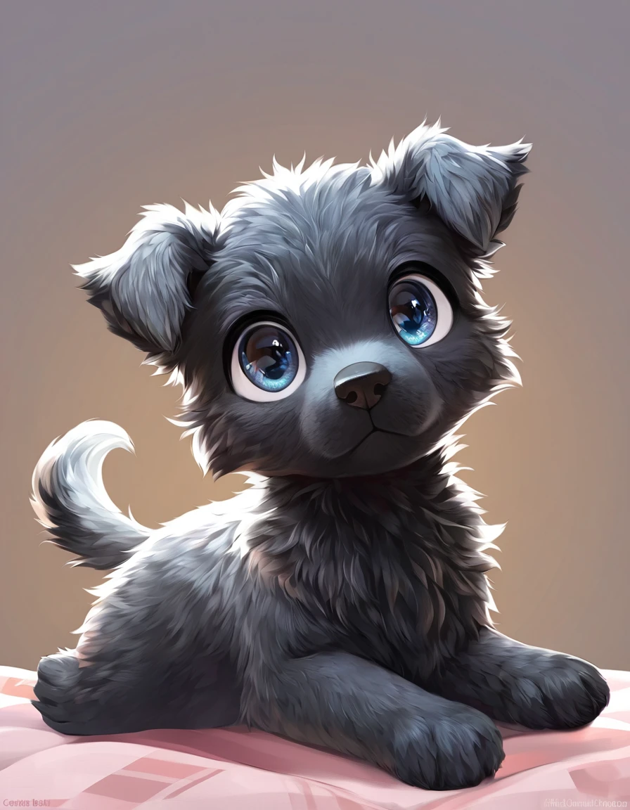 a beautiful black dog, anime, high quality, detailed fur, expressive eyes, cute pose, digital art, png format