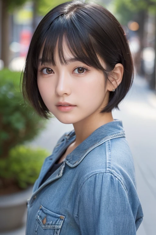 (High resolution:1.3), (16k, Photorealistic, Raw photo, Best image quality: 1.4), Japanese, (One Girl), Beautiful Face, (A vivid face), (Black-haired、short hair:1.3), Beautiful Hairstyles, Realistic eyes, Beautifully detailed eyes, (Realistic Skin), Beautiful skins, attractive, 超A high resolution, Surreal, High detail, Golden Ratio, Highly detailed cute girl,(20-year-old), Tokyo、Omotesando、Daytime、Detailed Background、(Many passers-by:2.0、Detailed face、Well-formed face), Expose