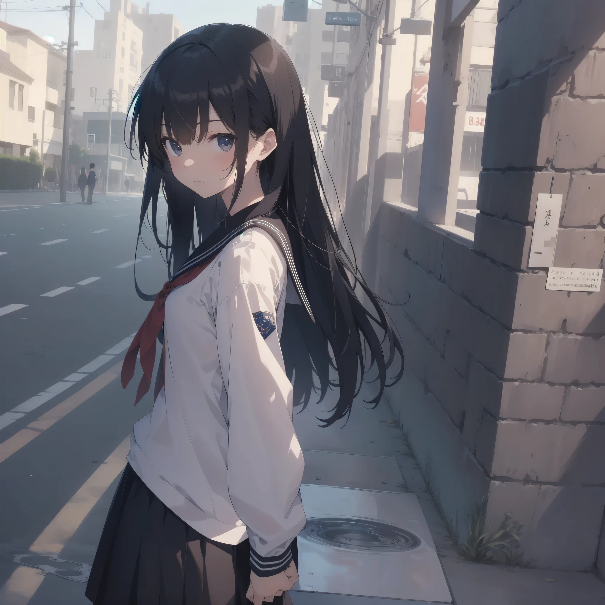 ultra-absurdres-Top quality by artist God, ultra-detailed, high resolution, anime moe artstyle, best anime 8k konachan wallpaper, pixiv contest winner, pool:2810, perfect anatomy,break, 1girl, (Please draw a girl walking sleepily to school alone. )break,(Solo,little female, 13-year-old:1.3),Full limbs, complete fingers,a junior high school student, (very short hair), short cut, flat chest, , small butt, small black eyes, beautiful detailed eyes, well-proportioned iris and pupils, expressive eyes, highres detailed hair, soft expression, salor school_uniform, sailor collar, serahuku, bow, pleated skirt,(Detailed Lighting), (Detailed background), in the School commute route. break,super detailed skin, Best cinematic lighting powered by famous artist, 8k,beauty illustration,photoshop_(medium),very aesthetic,break,((artist:tsunako)), artist:clamp ,artist:carnelian ,artist:kantoku ,