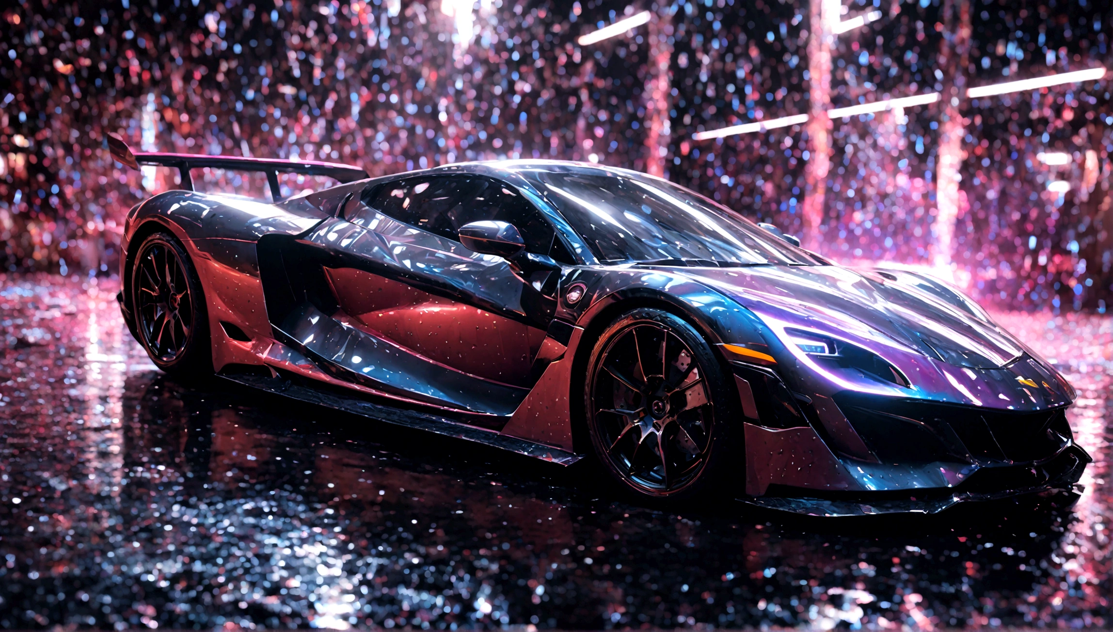 a highly detailed and realistic 1 purple super sports car, (best quality,8k,highres,masterpiece:1.2),ultra-detailed,(realistic,photorealistic,photo-realistic:1.37),exquisite lighting and shadows, glossy body, intricate details, dynamic angle, cinematic composition, dramatic lighting, vibrant colors,concept art,octane render