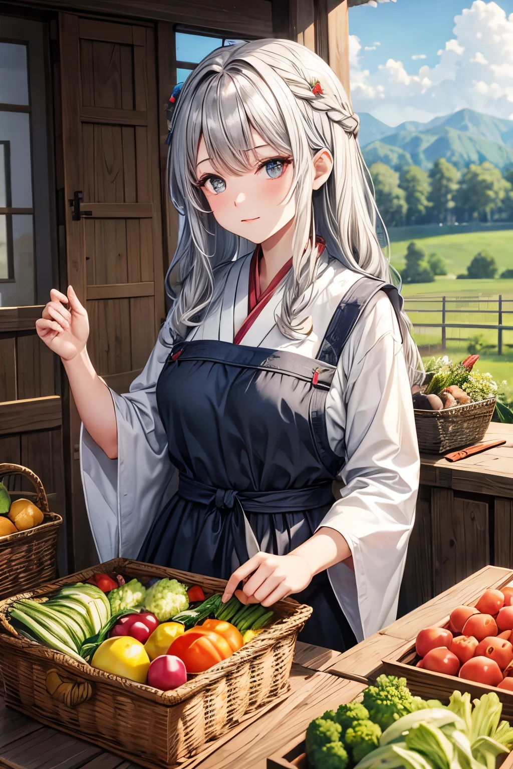 gray hair, peasant country clothes、Natural、vegetables、Farmer's Daughter,