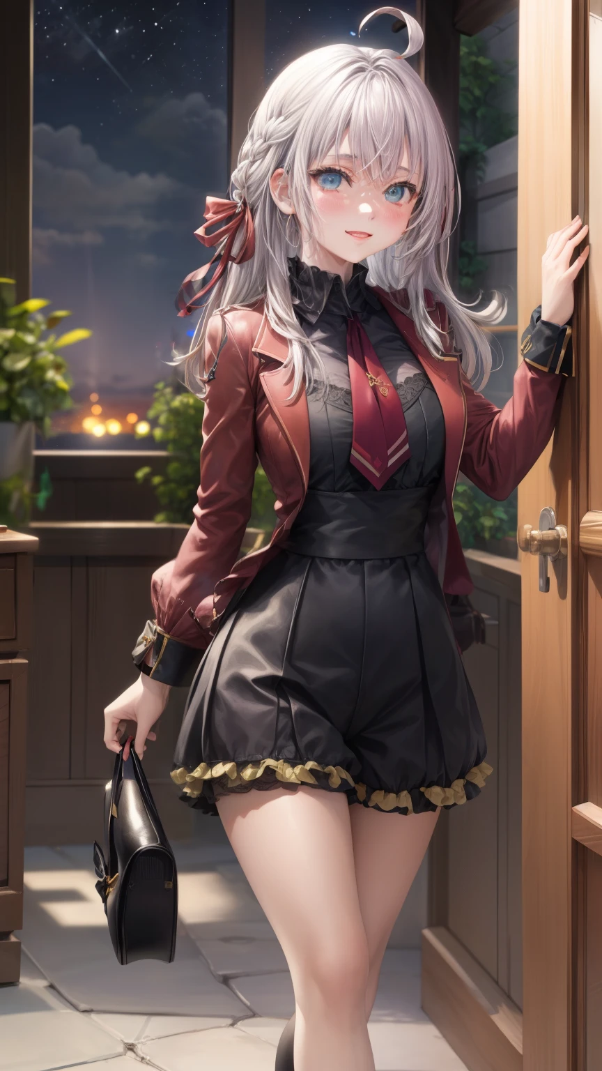 Alisa Kujou, 

(evening:1.7), 1 girl standing at attention, 17 years,hembra joven,hermoso Finger, hermoso long legs ,hermoso body ,hermoso Nose ,hermoso character design, ojos perfectos, perfect rostro,

There is an anime girl in shorts walking through an open door., 1 chica, muslos, solo, (falda muy corta:1.4), blue eyes, senos, chaqueta, camisa school, medias largas , falda , white camisa, arco, mano en la cadera, rubor, black muslos, arcotie, adentro, calzado marron, zettai ryouiki, mocasines, zapatos, large senos, cuerpo completo, mirando al espectador, boca abierta, thighs,

mirando al espectador, sonrisa, saludando al espectador, en el centro de la imagen, Fondo de pantalla CG unity 8k extremadamente detallado, Perfect lighting,vistoso, Brillante_frente_rostro_Lightinasterpiece:1.0),(mejor_calidad:1.0), ultra high resolution,4k,ultra detallado,
Photography, 8k, hdr, high resolution, absurdos:1.2, codas portra 400, film grain, fondo borroso, bokeh:1.2, Destello de lente, (vibrante_color:1.2)
, (hermoso_rostro:1.5),(angosto_cintura), (hermoso,Enorme_senos:1.3)