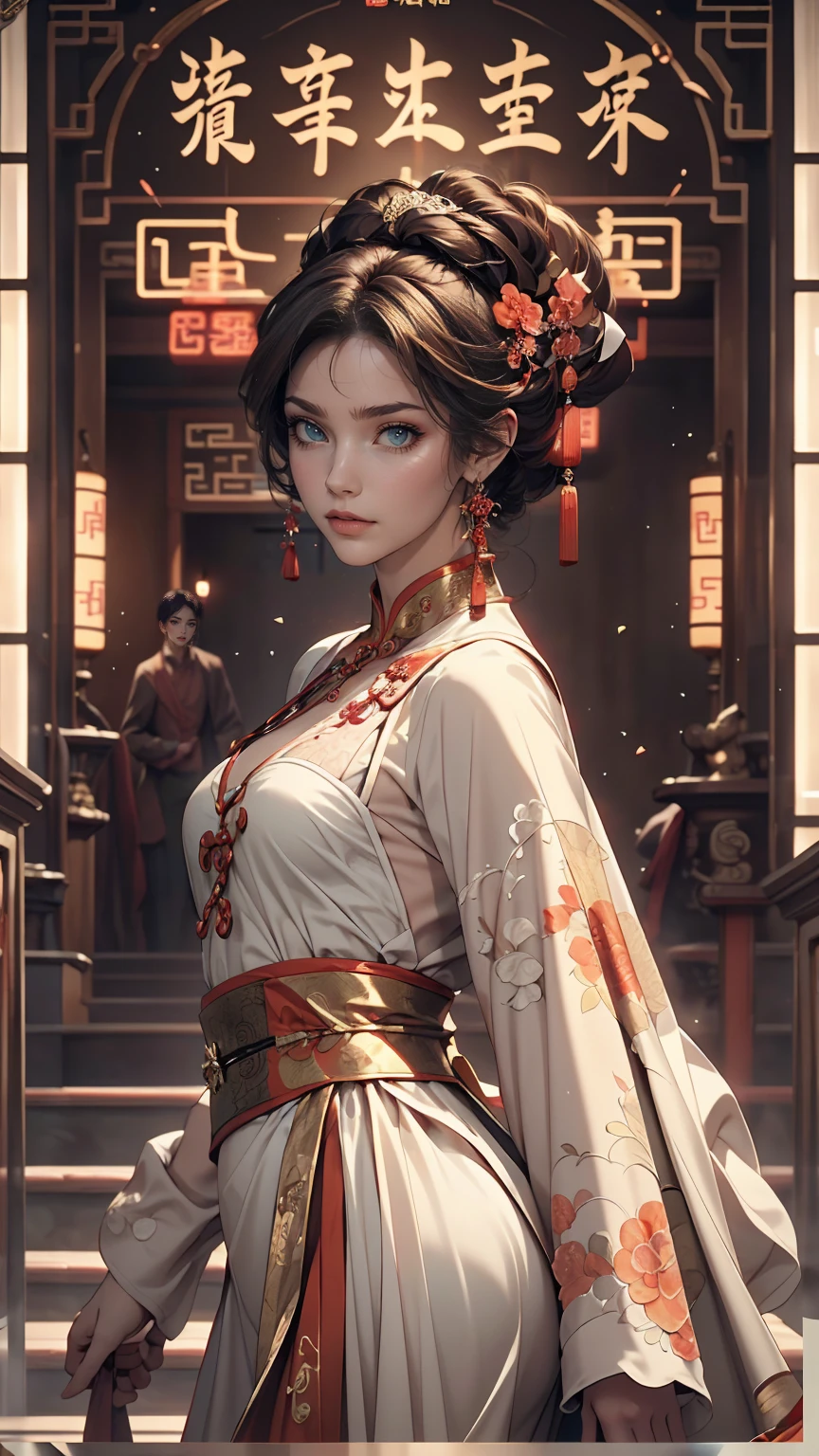 (highest quality, Movie Poster Style), Beautiful woman (One of my eyes is red:1.2),(How to write Chinese characters with meaning:1.1), Combine elements perfectly.