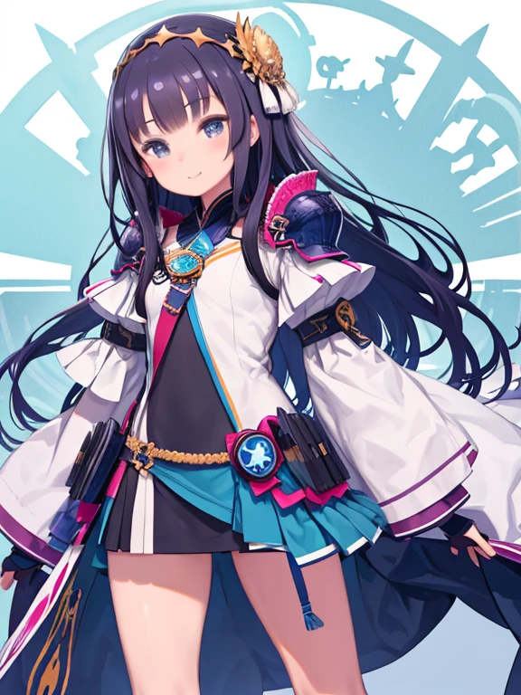 One girl, Umi Ryuzaki, hair band, armor shoulder armor, Blue Skirt, smile, Absurd, ultra detailed, masterpiece, highest quality, beautiful, detailed,