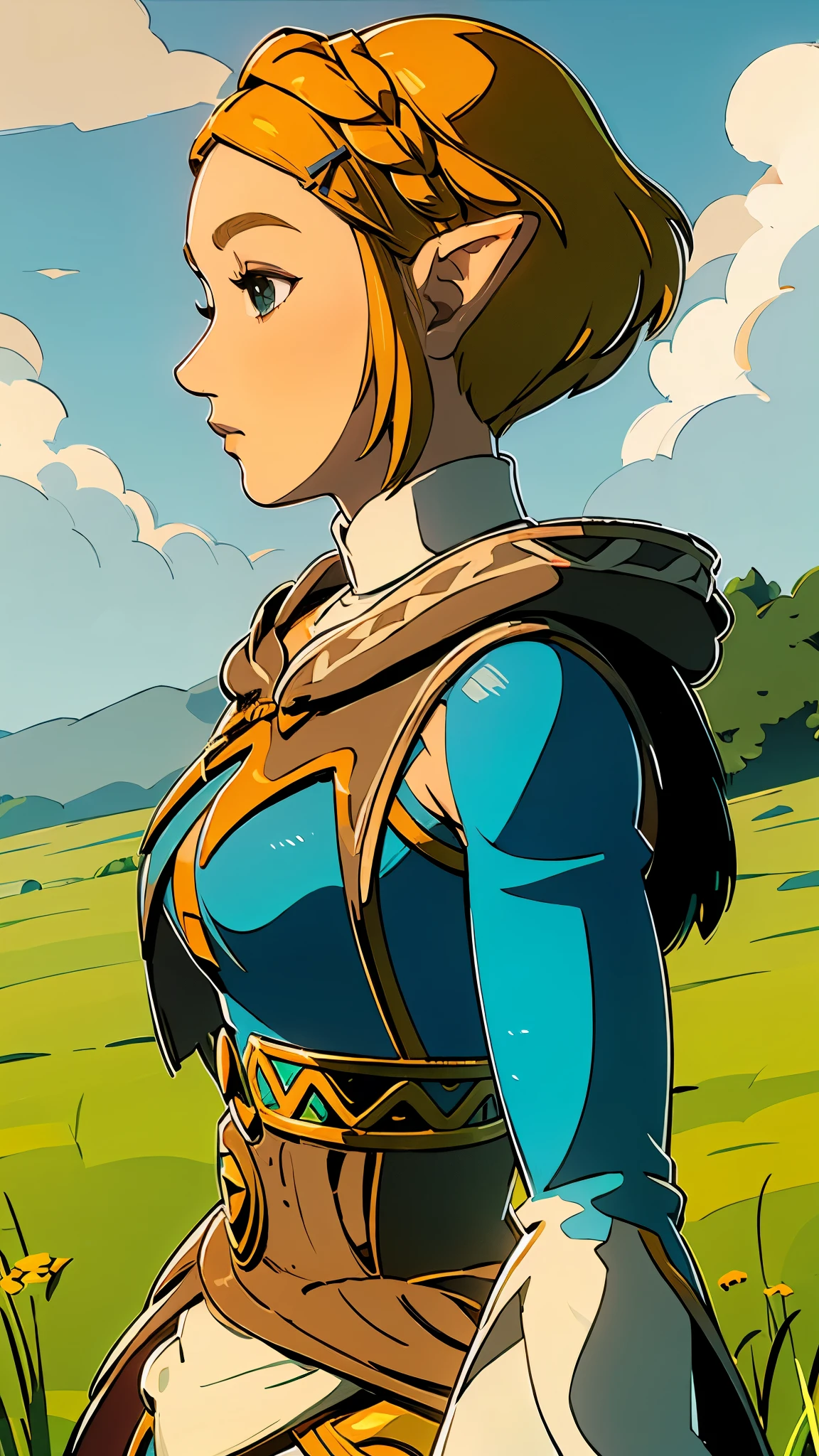 Costumes、Princess Zelda、grassland、sunny、profile、Upper Body、Girl、