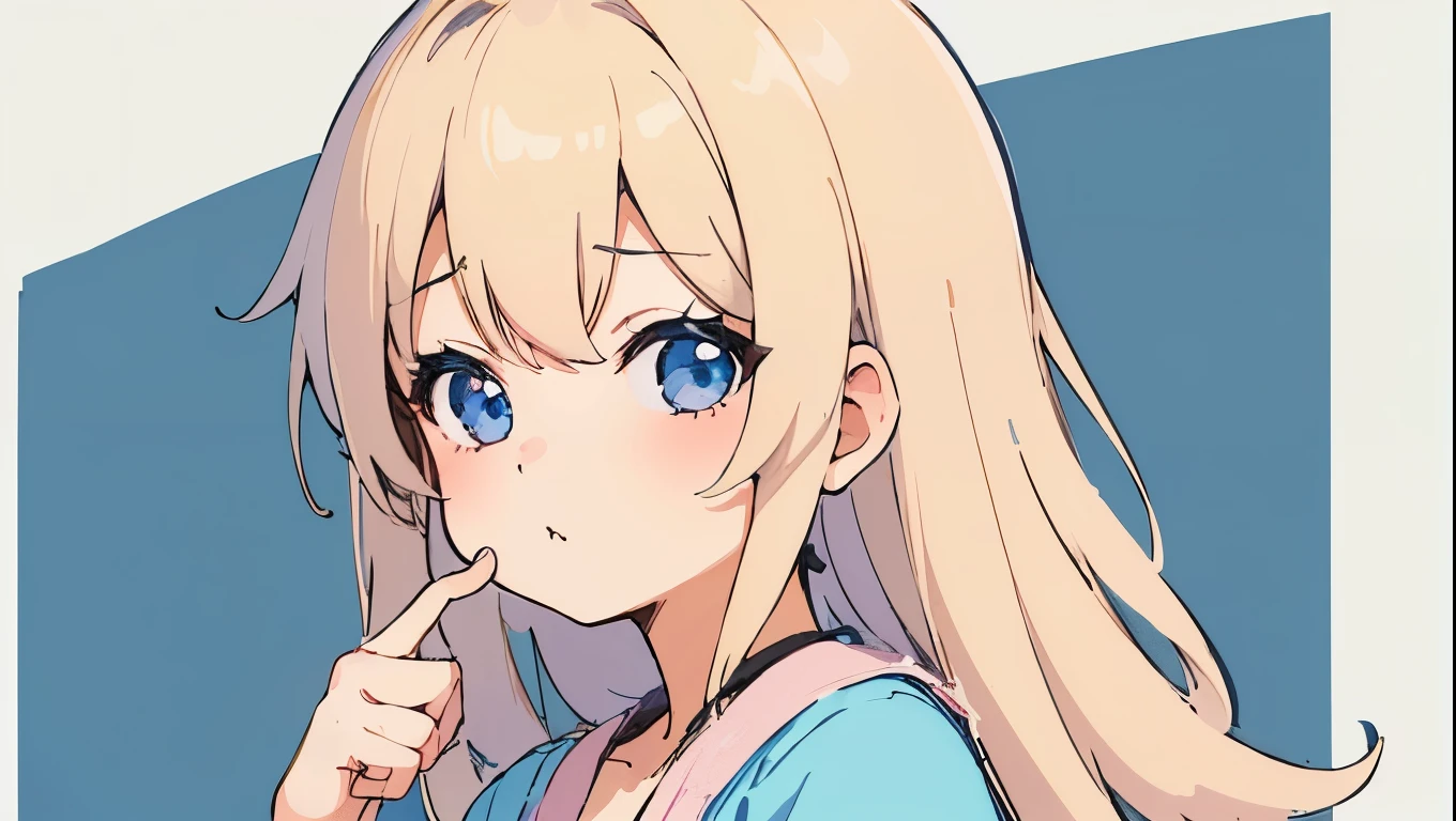 Pastel color background、1人のゴシックロリータファッションのgirl、Blonde、Anime Style、The character is slightly to the right、girl、Cute pose