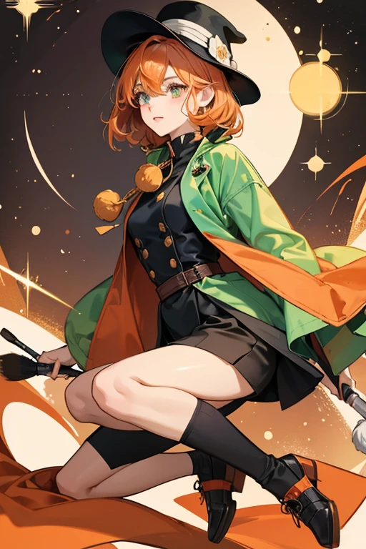 Marutentchi Sensei has light peach-colored skin and oval-shaped eyes with no white highlight. In the anime, she has brown irises. She wears a red floppy hat with black spots, and a black pom-pom at the tip. She wears a green suit under a yellow smock with red, orange, blue, and green spots. She also wears brown shoes. Some artwork depicts her with a paintbrush in one hand and a palette in the other. SPARKLE; GLITTER