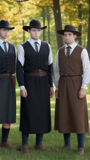 group of young Amish people mens together focus on face.