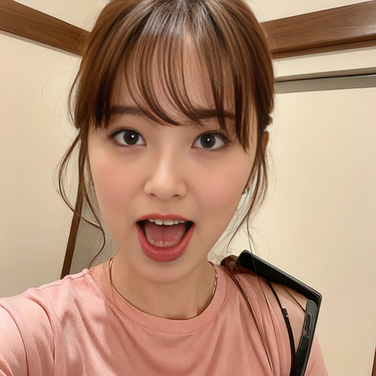 Stick out your tongue、Woman taking 8K selfie