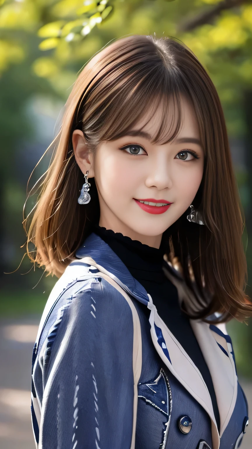 Very beautiful woman, Highly detailed eyes, Highly detailed face, Sexy and highly detailed lips, Super detailed everything, Attractive woman, Black choker, blue eyes, Very long eyelashes, bangs, Big Breasts, highest quality, masterpiece, ((Slim face)), Japanese actress, servant, ((High nose)), ((Completely naked、Nipples、Large areola, trench coat)), Happy atmosphere, ((forest, Mountain)), ((camp, meal)), Red lipstick、Earrings、smile、((Cowboy Shot:1.4))