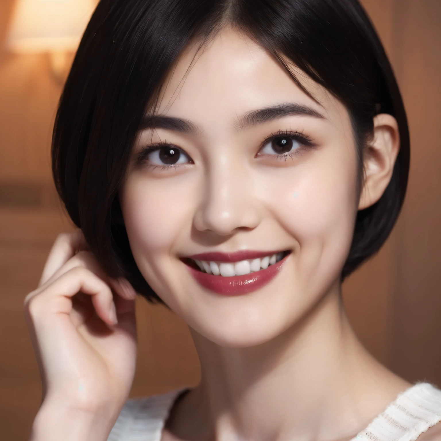 239 20-year-old female, short hair,A kind smile, lipstick