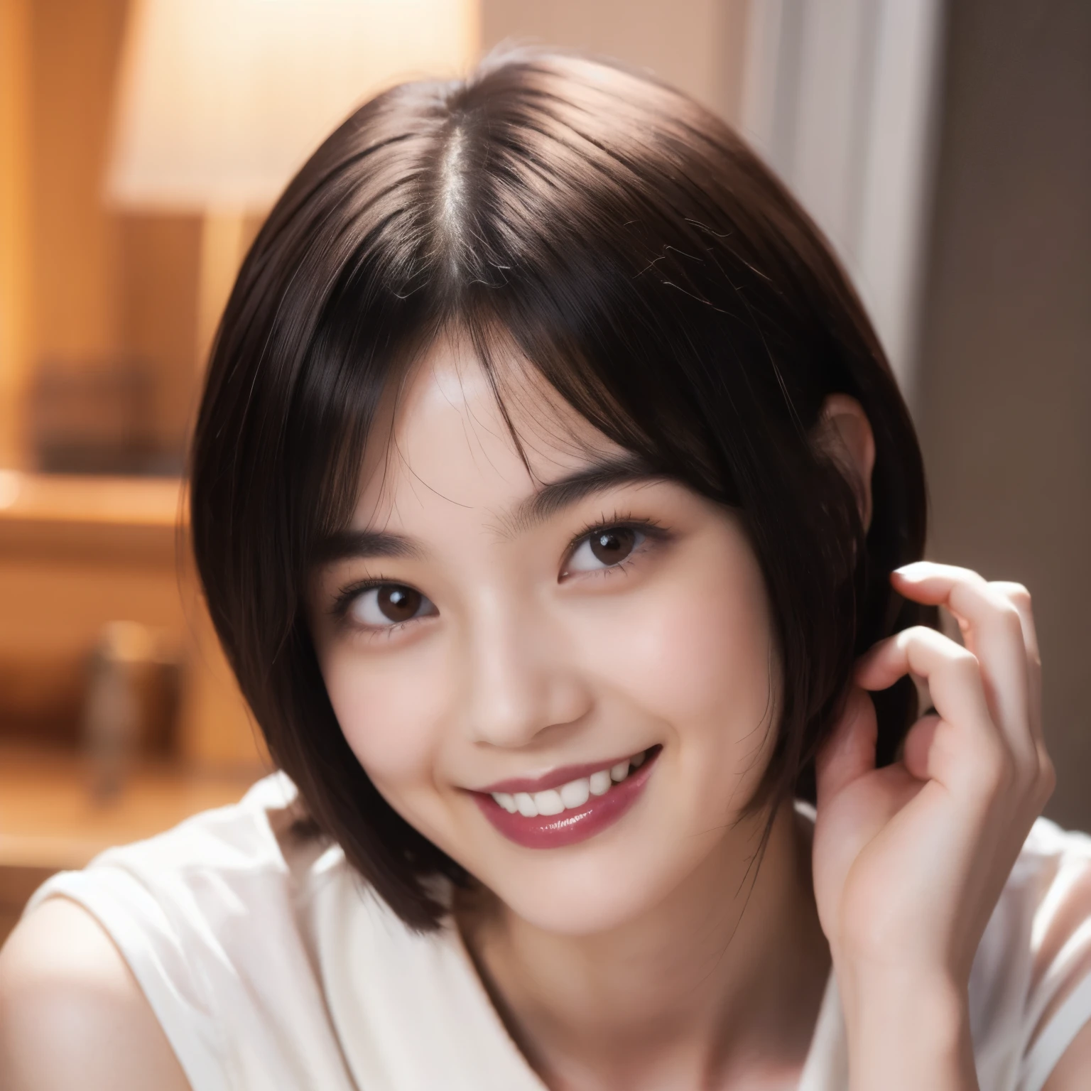 239 20-year-old female, short hair,A kind smile, lipstick