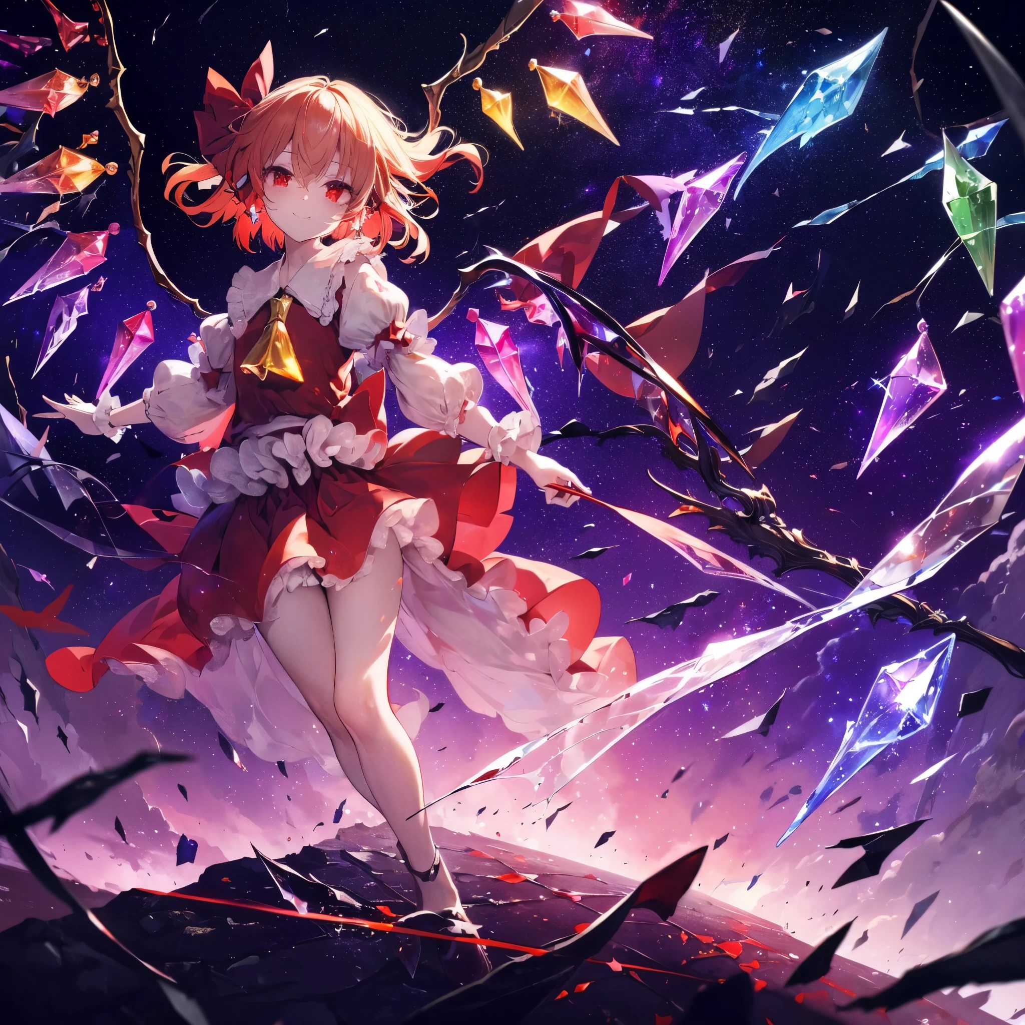 (((Fantasy　Flandre Scarlet)))　((Flaming Spear　Moonlit Night　star　smile　drop down　Catch the wind　End of the Galaxy　Broken glass))　(Shining Background　Shining Edge)