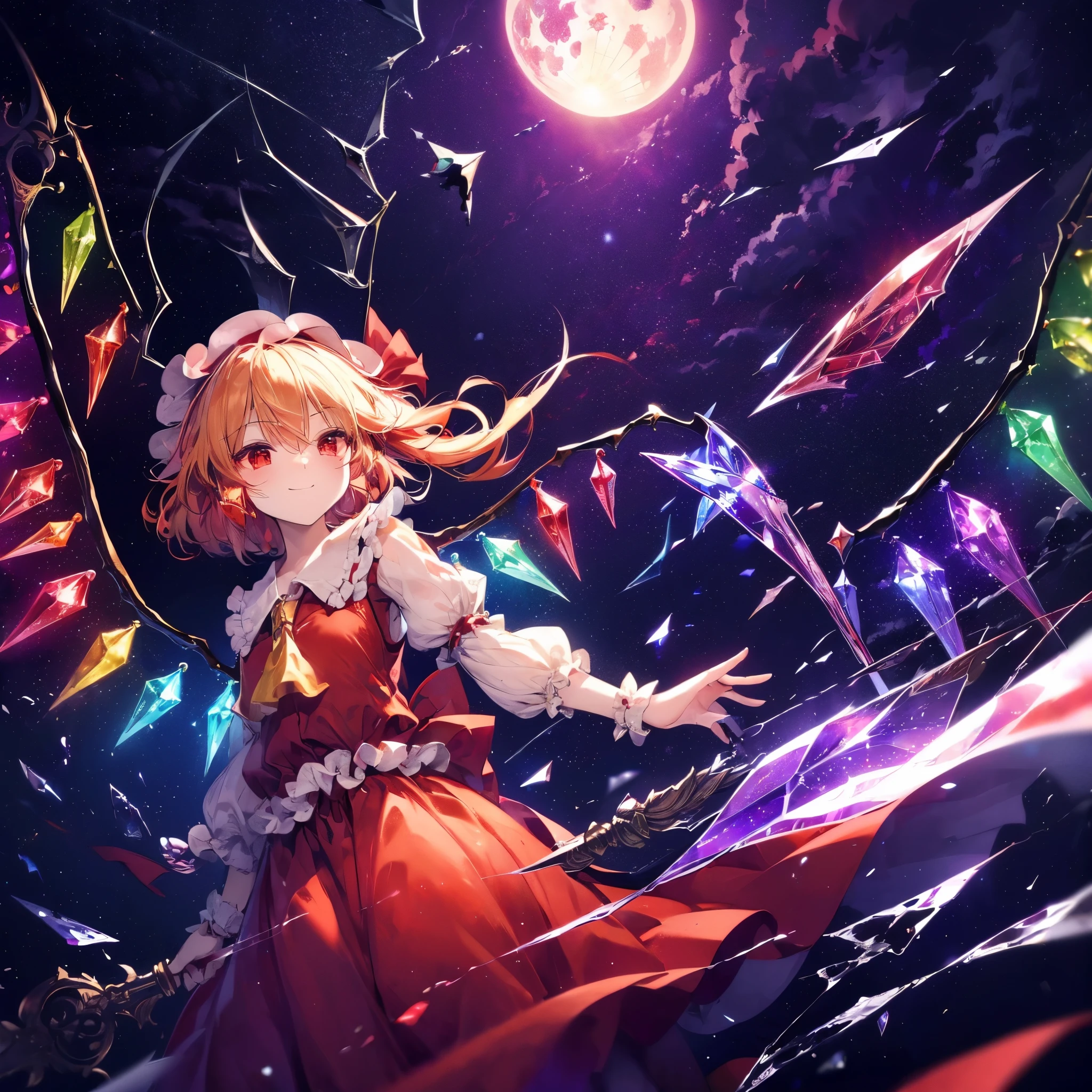 (((Fantasy　Flandre Scarlet)))　((Flaming Spear　Moonlit Night　star　smile　drop down　Catch the wind　End of the Galaxy　Broken glass))　(Shining Background　Shining Edge)