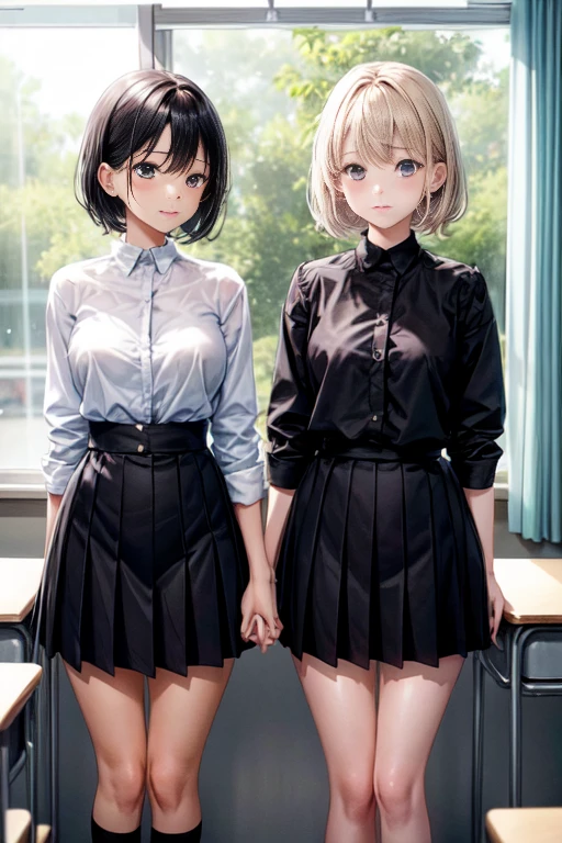 Two teenage girls，Equal height，In the classroom，Black Short Hair，向かい合ってGazing at each other、when you touch、Interact&#39;&#39;between legses、Interact&#39;your genitals with your hands、Place one&#39;Hand in hand&#39;&#39;between legs，Two bodies approaching，Angry expression、Gazing at each other、Photo of the two of them、向かい合うPhoto of the two of them、Push each other&#39;Cat、Pussy to pussy、Completely naked、Full nudity、Big Breasts、Quite large、Lesbian、Lesbianのセックス、Depiction of sex、Lesbianの性行為、put Cats together、kiss、tongue、ディープkiss、エロいkiss、向かい合いながらkissしている、tonguetongue、kiss、kiss、Sexual activity between women、Sex between women