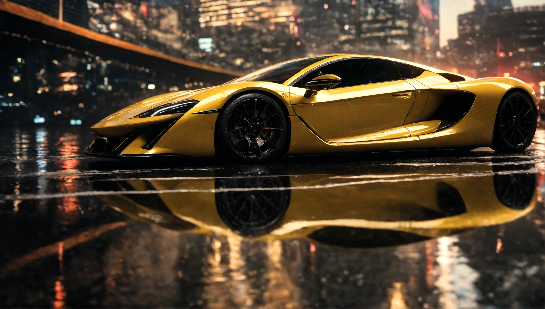 a beautiful yellow supercar, city of tokyo in the background, detailed high resolution photo, cinematic lighting, 8k, photorealistic, dynamic composition, vibrant colors, reflection on the car body, depth of field, realistic textures, intricate details, sleek design, futuristic architecture, ultrawide angle, dramatic sky