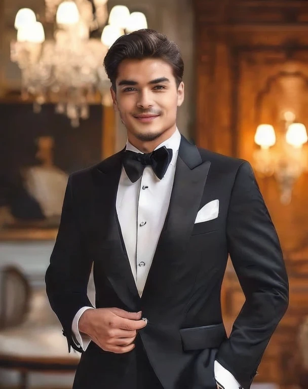 araffe dressed man in a Tuxedo posing for a picture, Handsome and elegant, wearing Tuxedo, wearing a Tuxedo, handsome man, formal wear, Tuxedo, Black tie, handsome man, ornate black Tuxedo, suit , perfect face, With a graceful smile, man in black suit, men in Tuxedos, Formal attire, Handsome and charming, elegant suit