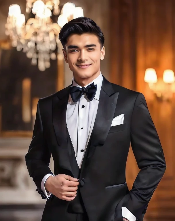 araffe dressed man in a Tuxedo posing for a picture, Handsome and elegant, wearing Tuxedo, wearing a Tuxedo, handsome man, formal wear, Tuxedo, Black tie, handsome man, ornate black Tuxedo, suit , perfect face, With a graceful smile, man in black suit, men in Tuxedos, Formal attire, Handsome and charming, elegant suit