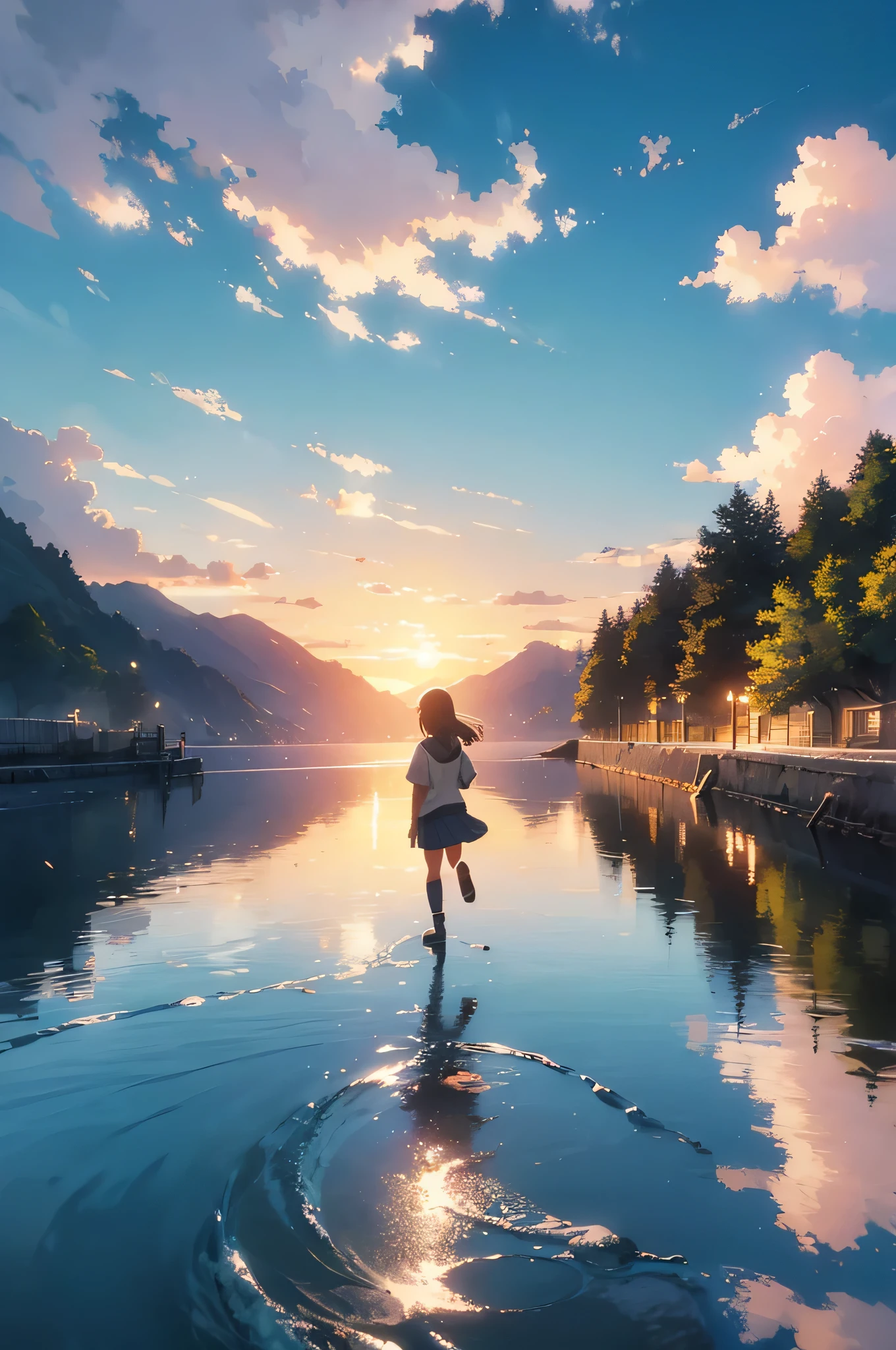 High quality masterpiece, Seascape,Pixiv, Concept Art, Lofi Art style, reflection. by makoto shinkai, Lofi Art, Beautiful anime scene, break Anime scenery, Detailed landscape — width 672, in Makoto Shinkai'style, Makoto Shinkai'style, Enhanced detailed, break,detailed,Realistic,Highly detailed digital art in 4K,Octane Rendering, Bioluminescent, break 8K resolution Concept Art, realism,From Mappa Studio,masterpiece,highest quality,Official Art,shape,Clear lines,(Nice_color),Perfect composition,Absurd, Fantasy,concentrate,Three-part method