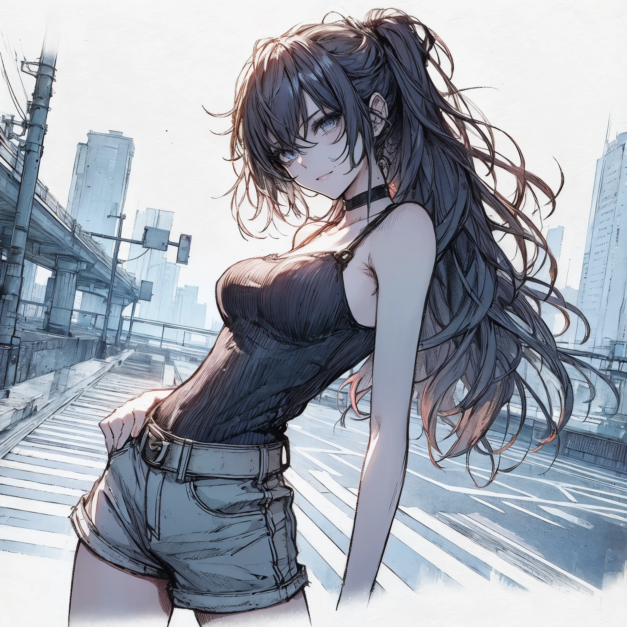 Official art using high-quality hand-drawn watercolor sketch techniques. (best quality,4k,8k,highres,masterpiece:1.2),ultra-detailed,beautiful detailed gray eyes,A girl with beautiful eyes, everyone, beautiful anime girl, cute anime girl, smooth anime art, anime style, elegant colors, soft lighting, delicate beautiful wet eyes, very coquettish, (beautiful large breast:1.2), (correct hands:1.2),