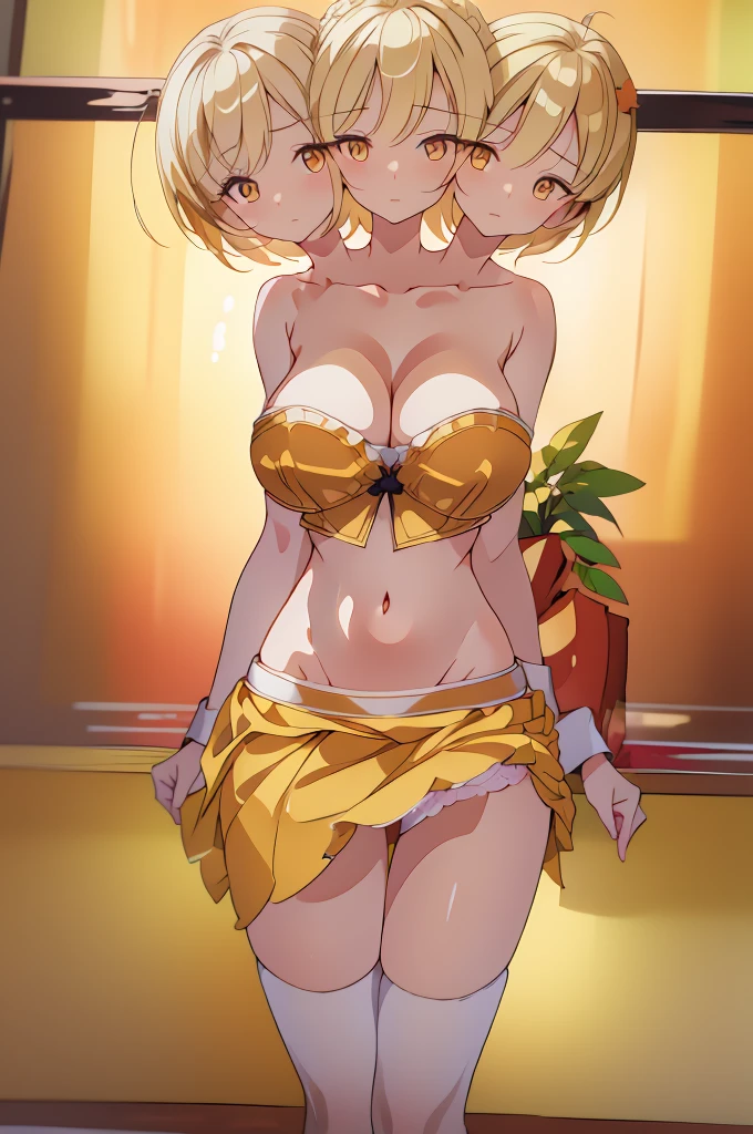 (masterpiece, best quality), best quality, (ultra-detailed), (3heads:1.5), 1girl, (ultra-detailed), (3heads:1.5), 1girl, (shizuha aki:1.3), masterpiece, (best quality:1.5, highres, UHD), highres, absurdo, ultra detail, ultra quality, Ultra resolution, red top, crop top, ((stomach)), midriff, ((groin)), red skirt, normal ears, shackles, blonde hair, very long hair, wavy hair, sidelocks, yellow-orange eyes, parted lips, single horn, sweat, cute, toned belly, hand on own chest, eyelashes, (24 year old woman:1.3), (masterpiece:1.5), (best quality:1.5), (beautiful detailed eyes), extremely detailed CG, extremely delicate and beautiful, depth of field, (finely detailed face), (perfect details:1.2), (mature female:1.3), wide pelvis, slender, large veiny breast, 16k resolution, highres, very high quality, very high definition, extremely detailed, masterpiece, blonde hair, long hair, alluring presence, twin braid, short skirt, close up, big tits, huge tits, young,