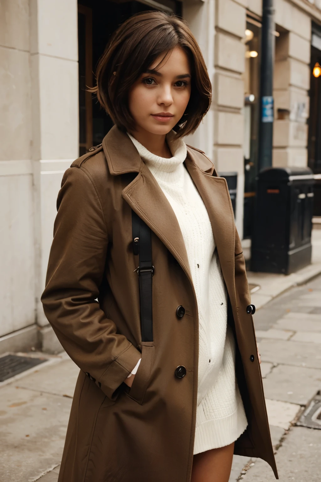 Girl Brown with Overcoat Asymmetrical haircut