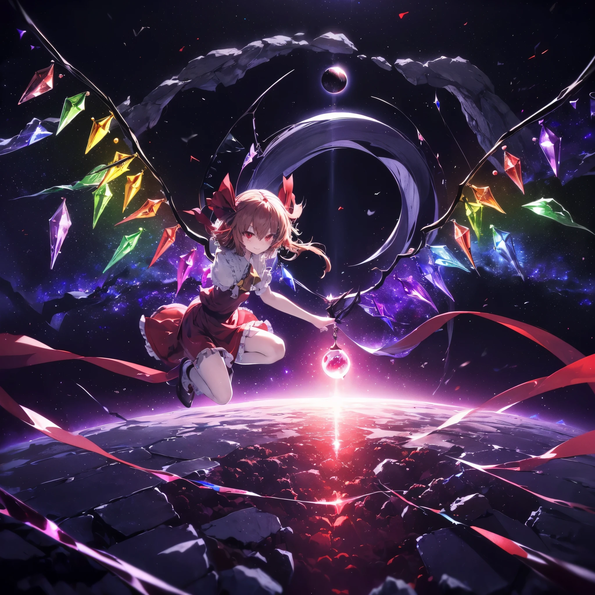 (((Fantasy　Flandre Scarlet)))　((Moonlit Night　star　smile　drop down　Catch the wind　End of the Galaxy　Broken glass　Have a black hole))　(Shining Background　Shining Edge)