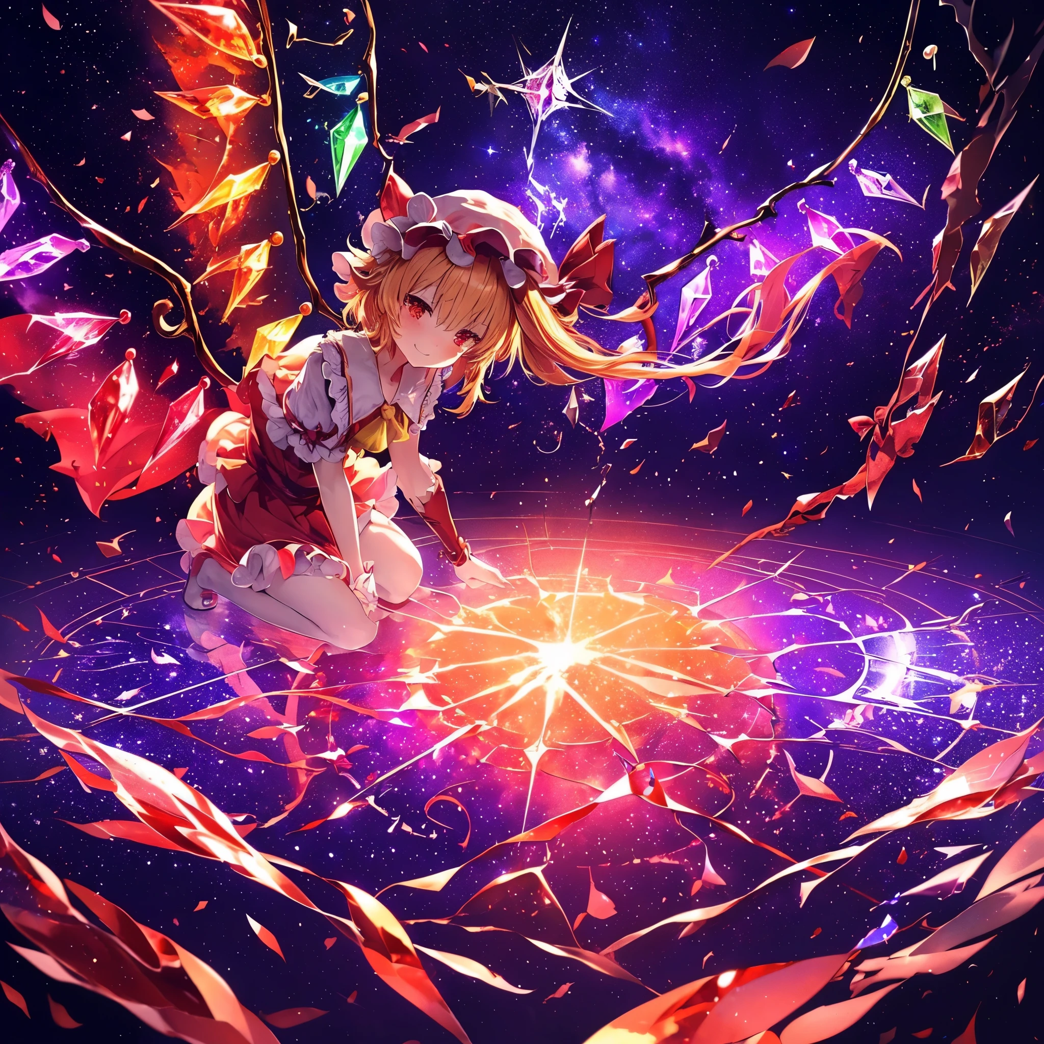 (((Fantasy　Flandre Scarlet)))　((Flaming Spear　Moonlit Night　star　smile　drop down　Catch the wind　End of the Galaxy　Broken glass))　(Shining Background　Shining Edge)